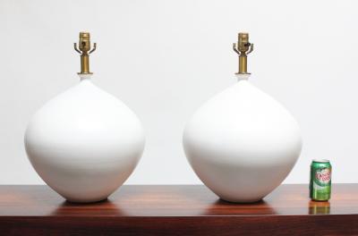 Lee Rosen Pair of Oversized White Ceramic Table Lamps by Lee Rosen for Design Technics