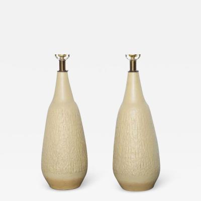 Lee Rosen Tall Pair of Lee Rosen for Design Technics Textured Cream Yellow Ceramic Lamps