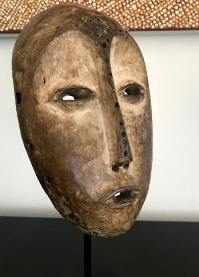 Lega Bwami Society Mask on Display Stand with Provenance