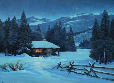 Leland S Curtis Moonlight and Cabin