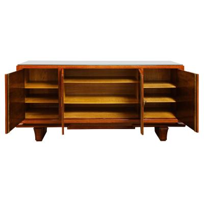 Leleu Style 4 Door Credenza with Pewter and Bronze Ribbon Inlays 1940s