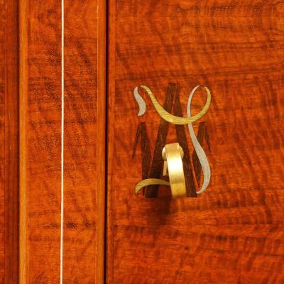 Leleu Style 4 Door Credenza with Pewter and Bronze Ribbon Inlays 1940s