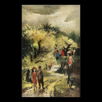Lenard Kester Vintage Mid Century Parisian Oil Painting by Lenard Kester