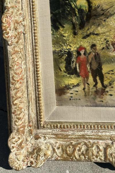 Lenard Kester Vintage Mid Century Parisian Oil Painting by Lenard Kester