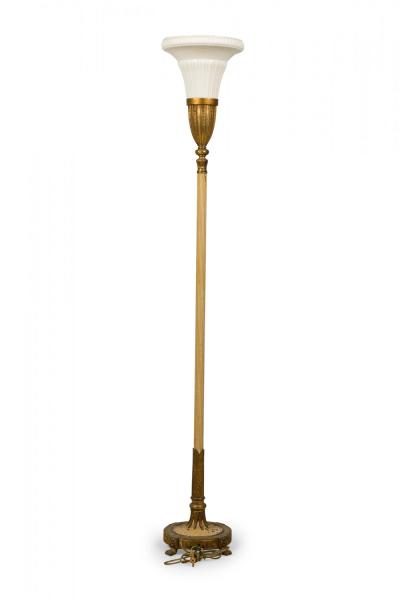 Lenox Art Deco Style Brass and Bone China Floor Lamp Torchiere