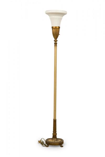 Lenox Art Deco Style Brass and Bone China Floor Lamp Torchiere