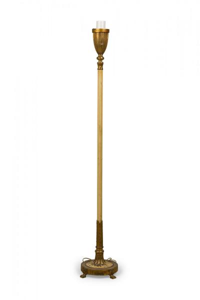 Lenox Art Deco Style Brass and Bone China Floor Lamp Torchiere