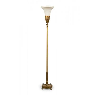 Lenox Art Deco Style Brass and Bone China Floor Lamp Torchiere