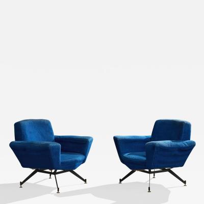 Lenzi Lounge Chairs with Metal Brass and Fabric Italy 1950s