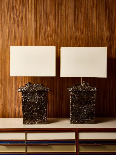 Leo Nataf Pair of Glazed Ceramic Table Lamps by Leo Nataf