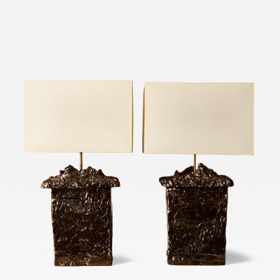 Leo Nataf Pair of Glazed Ceramic Table Lamps by Leo Nataf