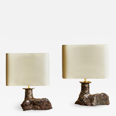 Leo Nataf Pair of Lava Stone and Ceramic Table Lamps by Leo Nataf