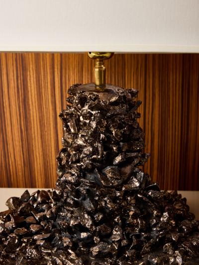 Leo Nataf Pair of Sculptural Glazed Ceramic and Lava RockTable Lamps by Leo Nataf