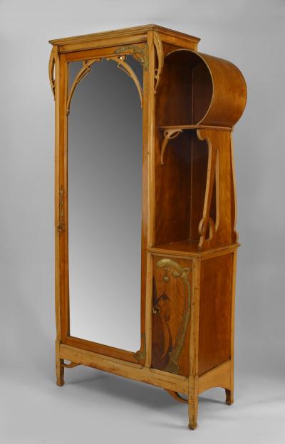 Leon Benouville French Art Nouveau Maple and Inlaid Armoire Cabinet