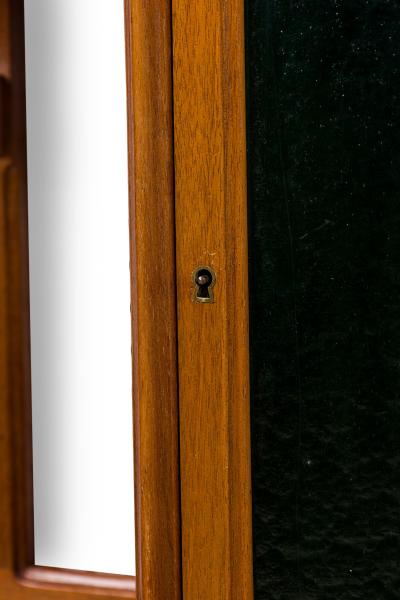 Leon Benouville Leon Benouville French Openwork Wood and Textured Glass Hanging Bar Cabinet