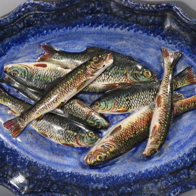Leon Brard French Palissy Majolica Platter with Fish
