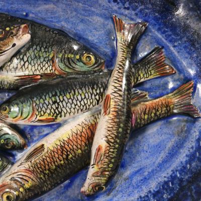 Leon Brard French Palissy Majolica Platter with Fish