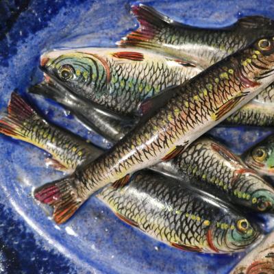 Leon Brard French Palissy Majolica Platter with Fish