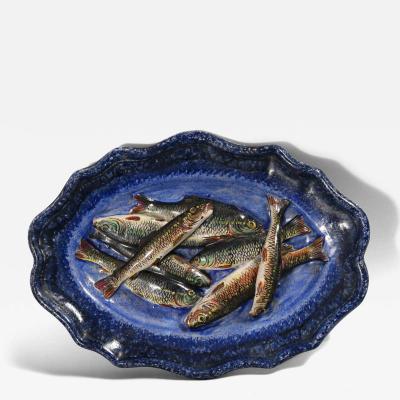 Leon Brard French Palissy Majolica Platter with Fish