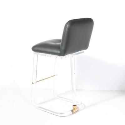 Leon Frost Mid Century Leon Frost Tubular Stools in Lucite Brass Holly Hunt Leather