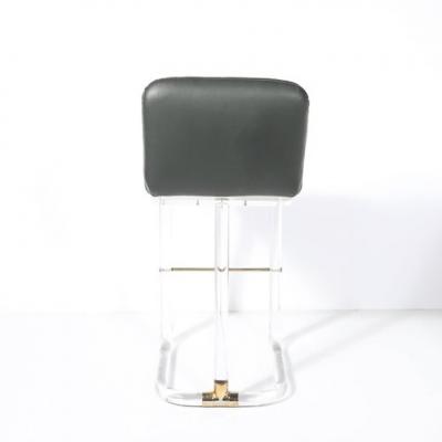 Leon Frost Mid Century Leon Frost Tubular Stools in Lucite Brass Holly Hunt Leather