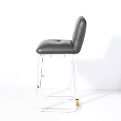 Leon Frost Mid Century Leon Frost Tubular Stools in Lucite Brass Holly Hunt Leather