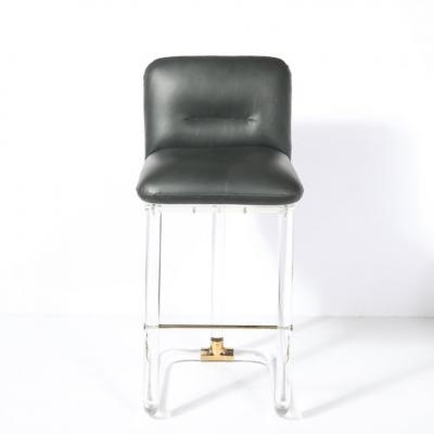 Leon Frost Mid Century Leon Frost Tubular Stools in Lucite Brass Holly Hunt Leather