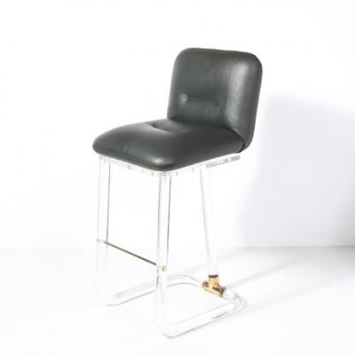 Leon Frost Mid Century Leon Frost Tubular Stools in Lucite Brass Holly Hunt Leather