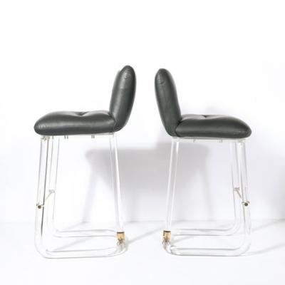 Leon Frost Mid Century Leon Frost Tubular Stools in Lucite Brass Holly Hunt Leather