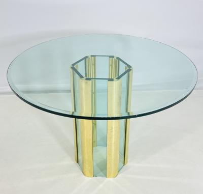 Leon Rosen Brass Glass Dining Center Table by Leon Rosen for Pace Collection