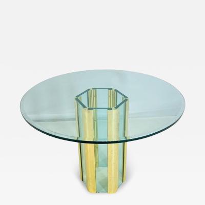 Leon Rosen Brass Glass Dining Center Table by Leon Rosen for Pace Collection