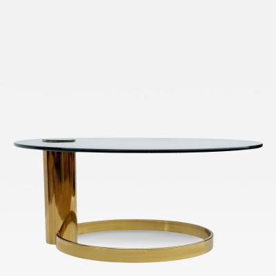 Leon Rosen Floating Mid Century Modern Leon Rosen for Pace Round Glass Brass Cocktail Table