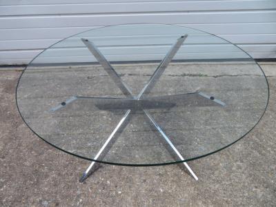 Leon Rosen Gorgeous Leon Rosen for Pace Collection Double X Base Chrome Coffee Table