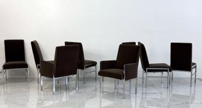 Leon Rosen Leon Rosen Chrome Dining Chairs Set of 8 Rohleder Chocolate Velvet 1970s