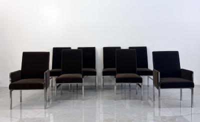 Leon Rosen Leon Rosen Chrome Dining Chairs Set of 8 Rohleder Chocolate Velvet 1970s