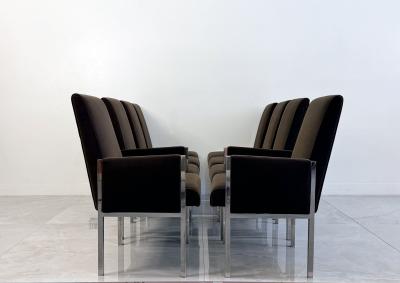 Leon Rosen Leon Rosen Chrome Dining Chairs Set of 8 Rohleder Chocolate Velvet 1970s