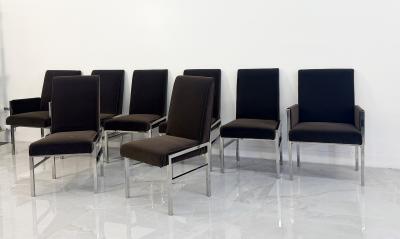 Leon Rosen Leon Rosen Chrome Dining Chairs Set of 8 Rohleder Chocolate Velvet 1970s