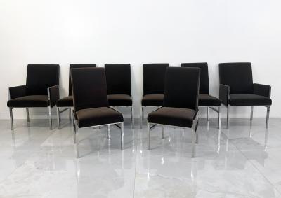 Leon Rosen Leon Rosen Chrome Dining Chairs Set of 8 Rohleder Chocolate Velvet 1970s