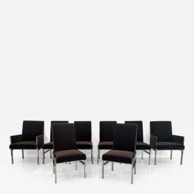 Leon Rosen Leon Rosen Chrome Dining Chairs Set of 8 Rohleder Chocolate Velvet 1970s
