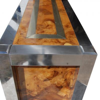 Leon Rosen Leon Rosen for Pace Collection Burled Wood and Chrome Credenza
