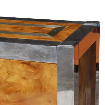 Leon Rosen Leon Rosen for Pace Collection Burled Wood and Chrome Credenza