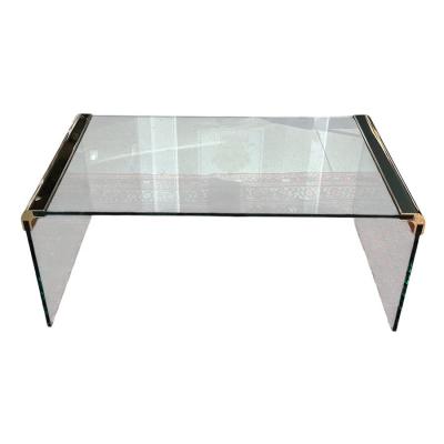 Leon Rosen Leon Rosen for Pace Collection Glass Brass Waterfall Cocktail Table