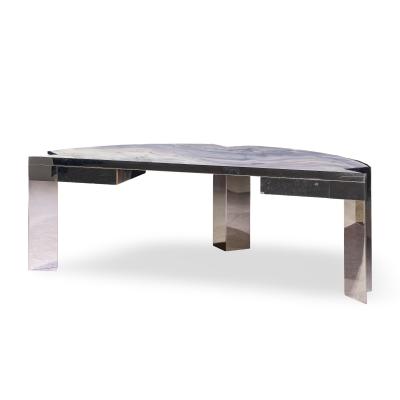 Leon Rosen Leon Rosen for Pace Collection Mezzaluna Mid Century Chrome and Stone Desk