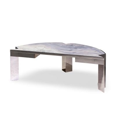 Leon Rosen Leon Rosen for Pace Collection Mezzaluna Mid Century Chrome and Stone Desk