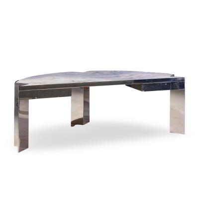 Leon Rosen Leon Rosen for Pace Collection Mezzaluna Mid Century Chrome and Stone Desk