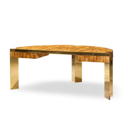 Leon Rosen Leon Rosen for Pace Mid Century Burlwood and Brass Executive Desk