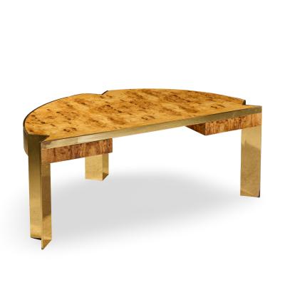 Leon Rosen Leon Rosen for Pace Mid Century Burlwood and Brass Executive Desk