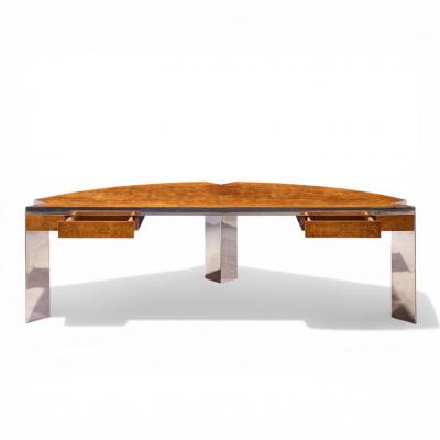 Leon Rosen Leon Rosen for Pace Mid Century Burlwood and Chrome Executive Desk