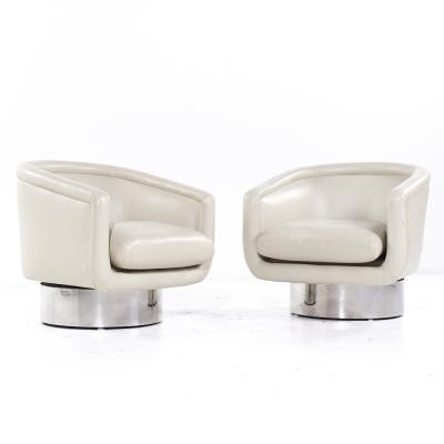 Leon Rosen Leon Rosen for Pace Mid Century Chrome Swivel Lounge Chairs Pair
