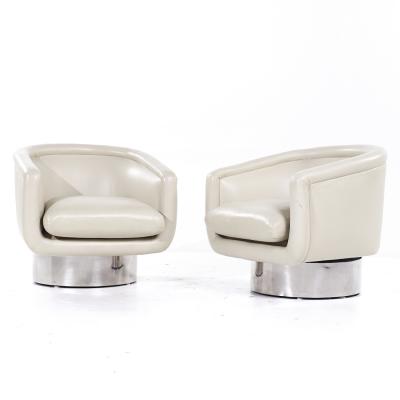 Leon Rosen Leon Rosen for Pace Mid Century Chrome Swivel Lounge Chairs Pair